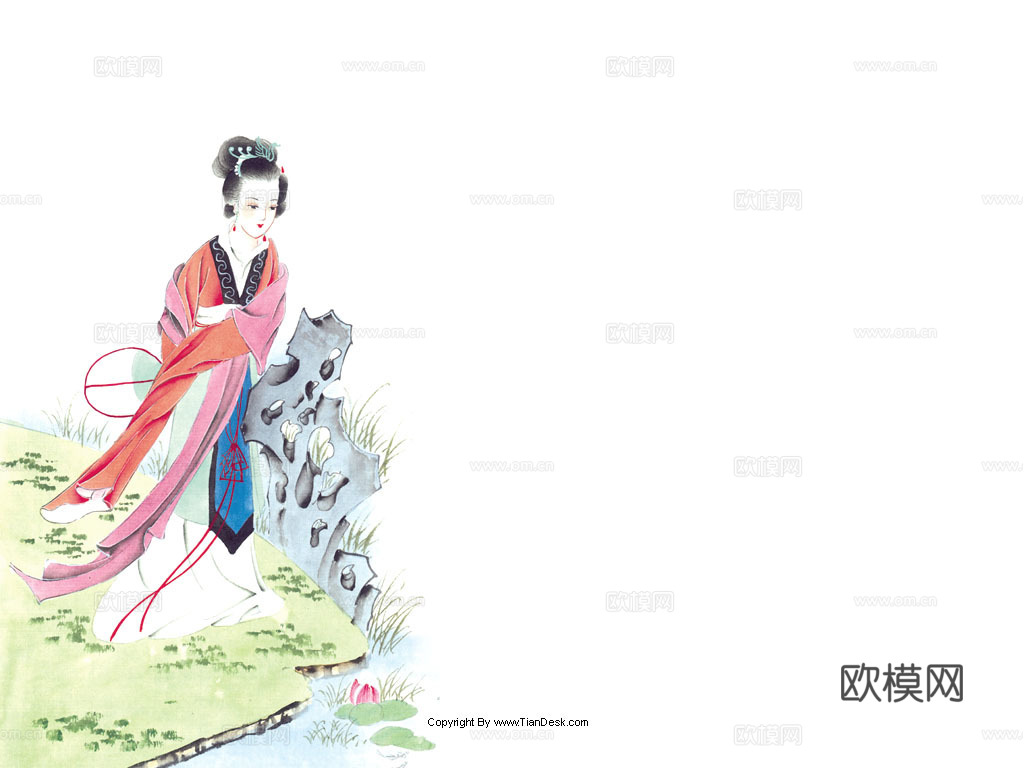 历史人物 卡通人物 中式墙绘人物 古代妇女