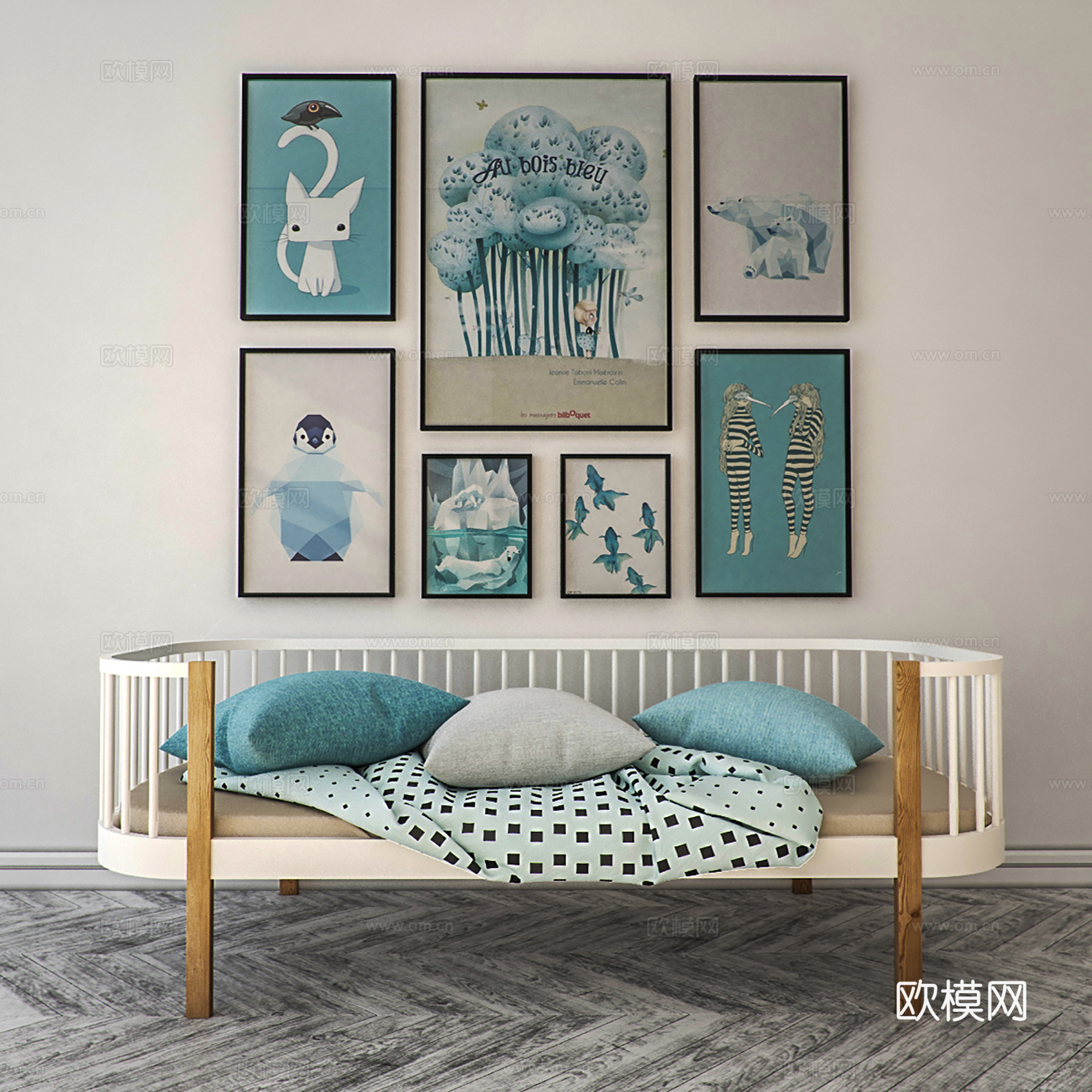 北欧贵妃椅  休闲沙发  抱枕挂画组合su模型