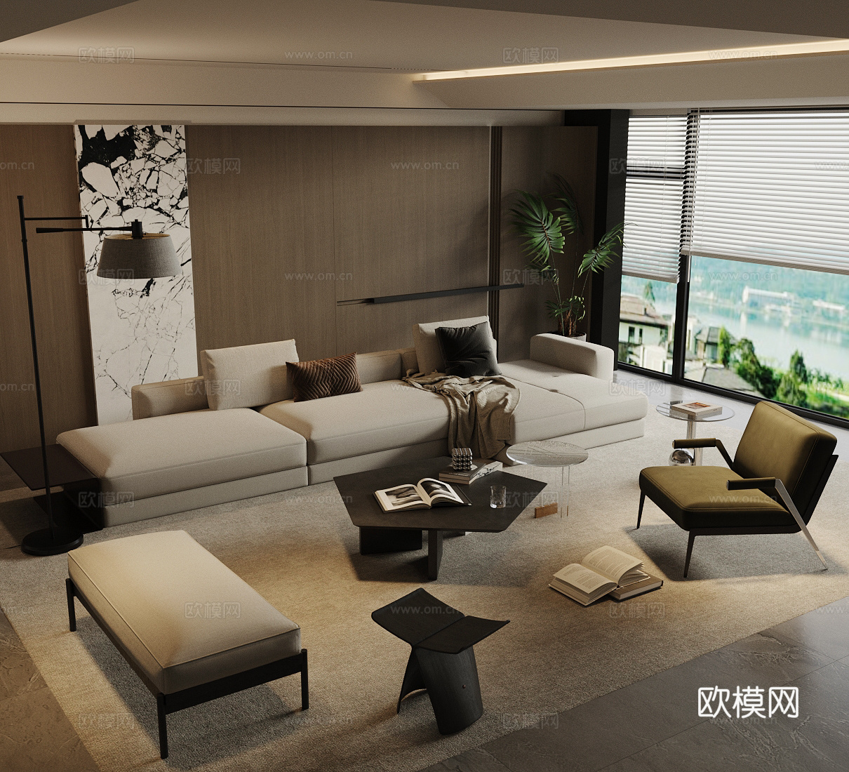现代意式家居客厅 沙发茶几组合 高级灰客厅 意式轻奢客厅3d模型