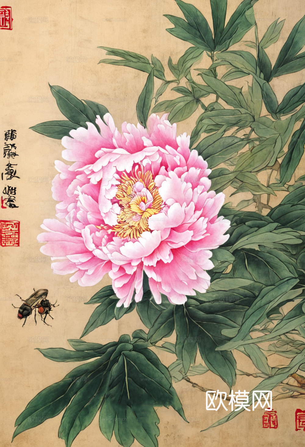 牡丹花工笔挂画