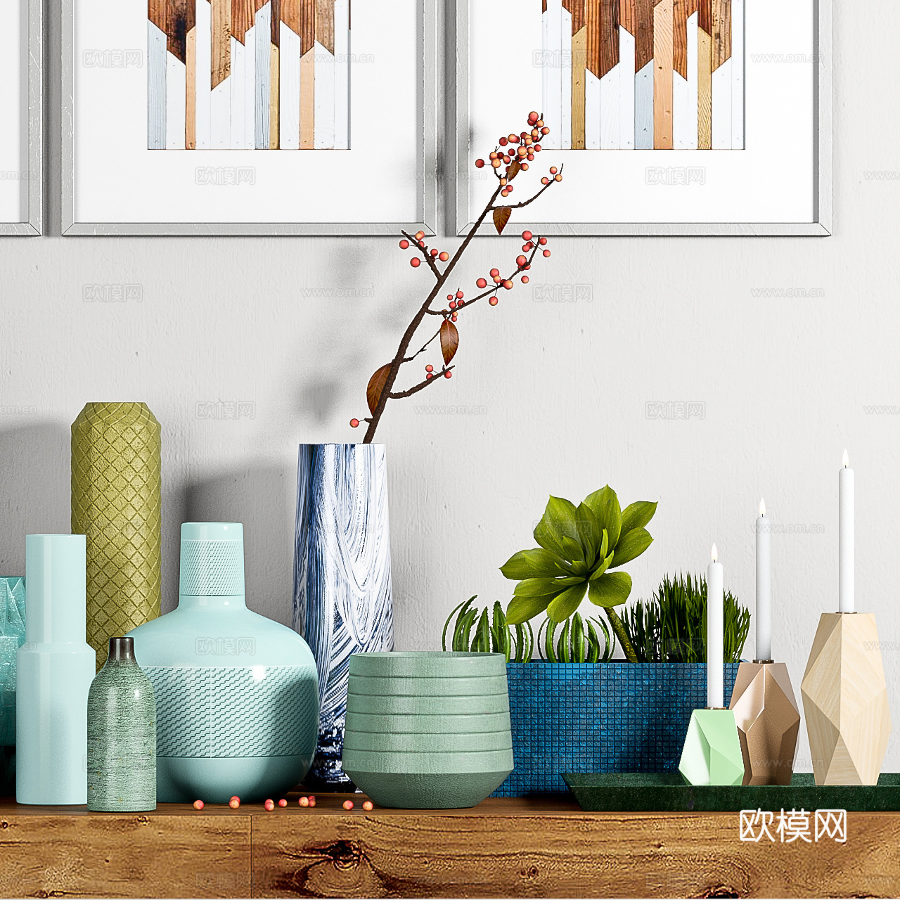 现代装饰柜 装饰品 装饰画组合3d模型