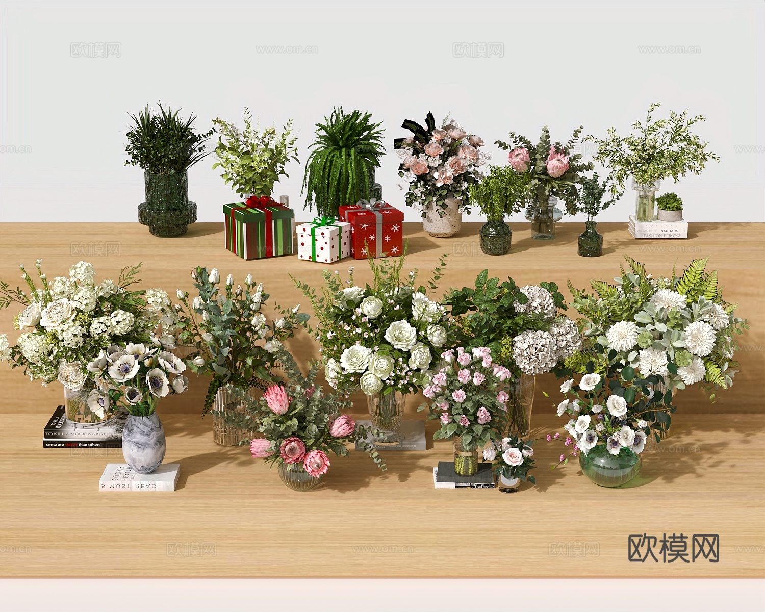 书籍本花瓶花卉花艺 插花 鲜花书本3d模型