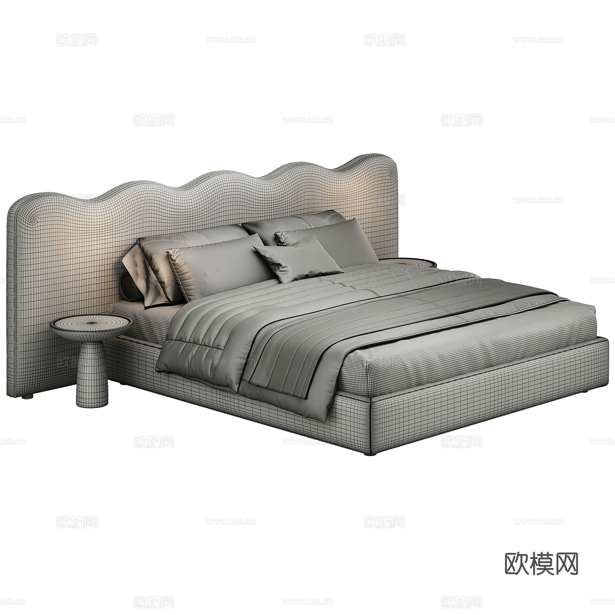 现代背景双人床 意式布艺软床双人床 极简轻奢双人床  真皮3d模型
