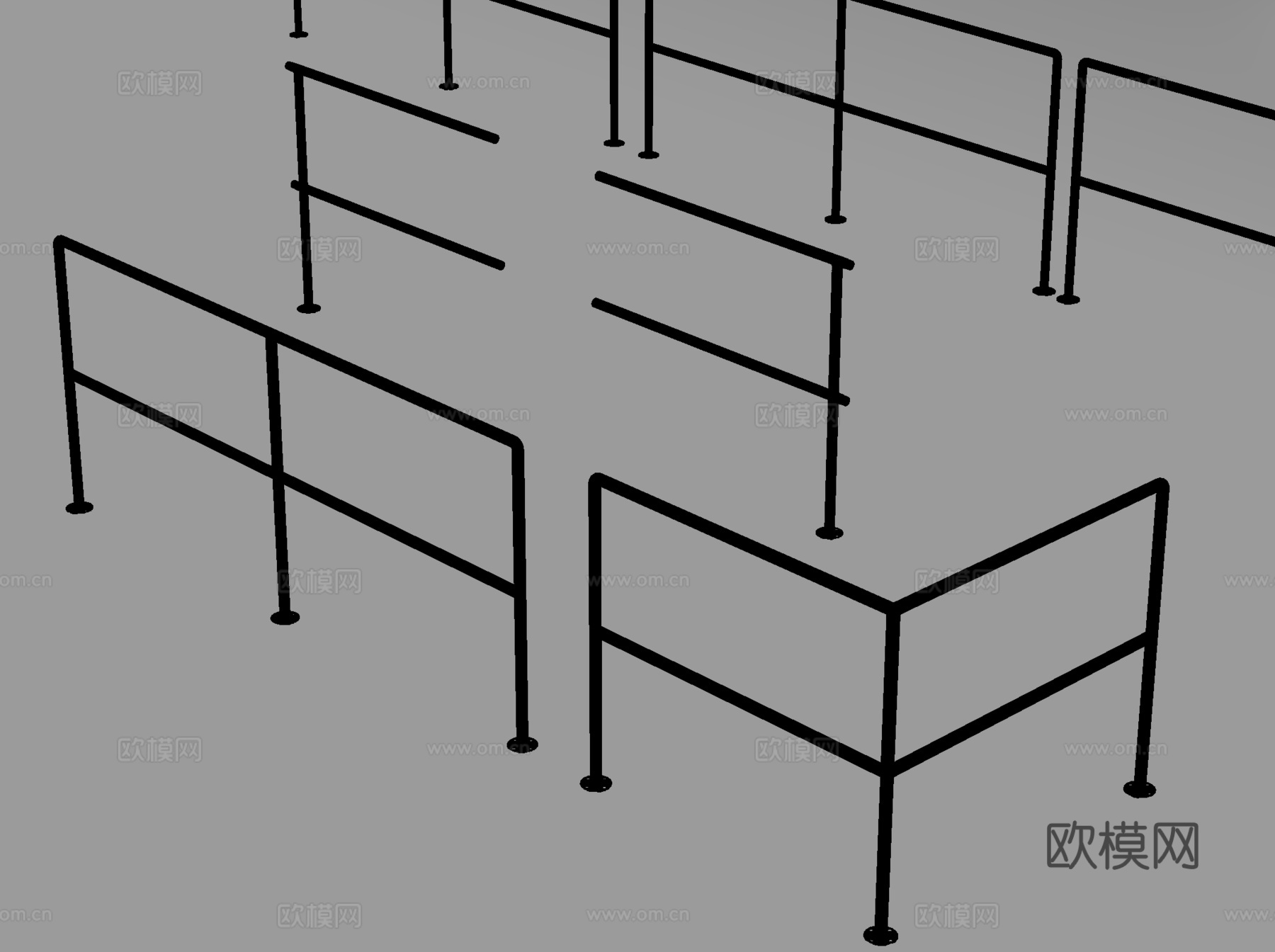 现代栏杆 围栏护栏 不锈钢栏杆su模型