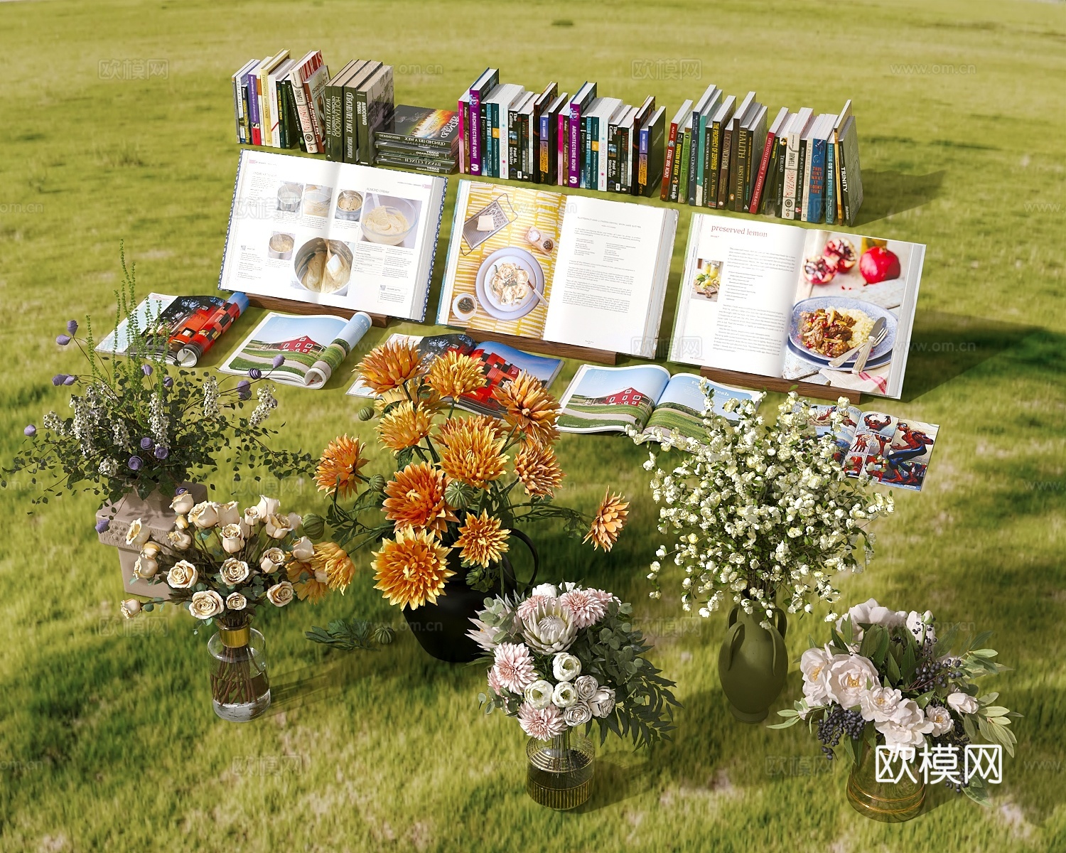 书籍本花瓶花卉花艺 插花 鲜花书本3d模型