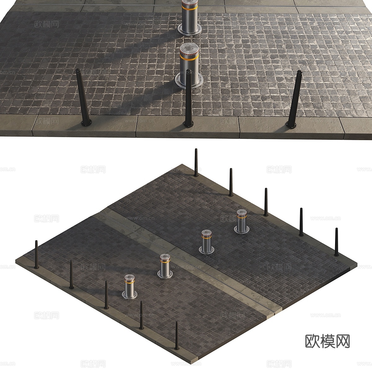 带路桩的道路3d模型