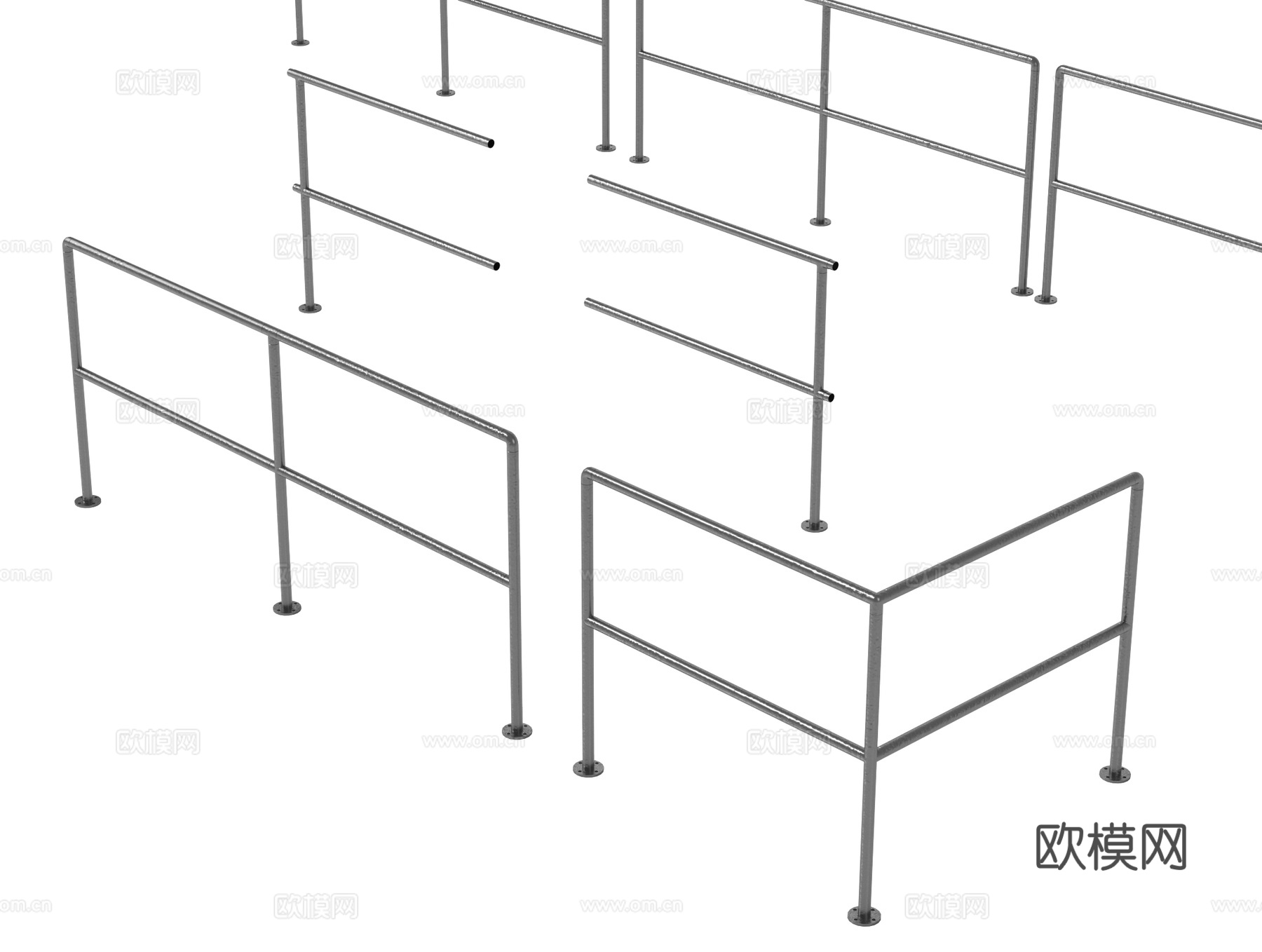 现代栏杆 围栏护栏 不锈钢栏杆su模型