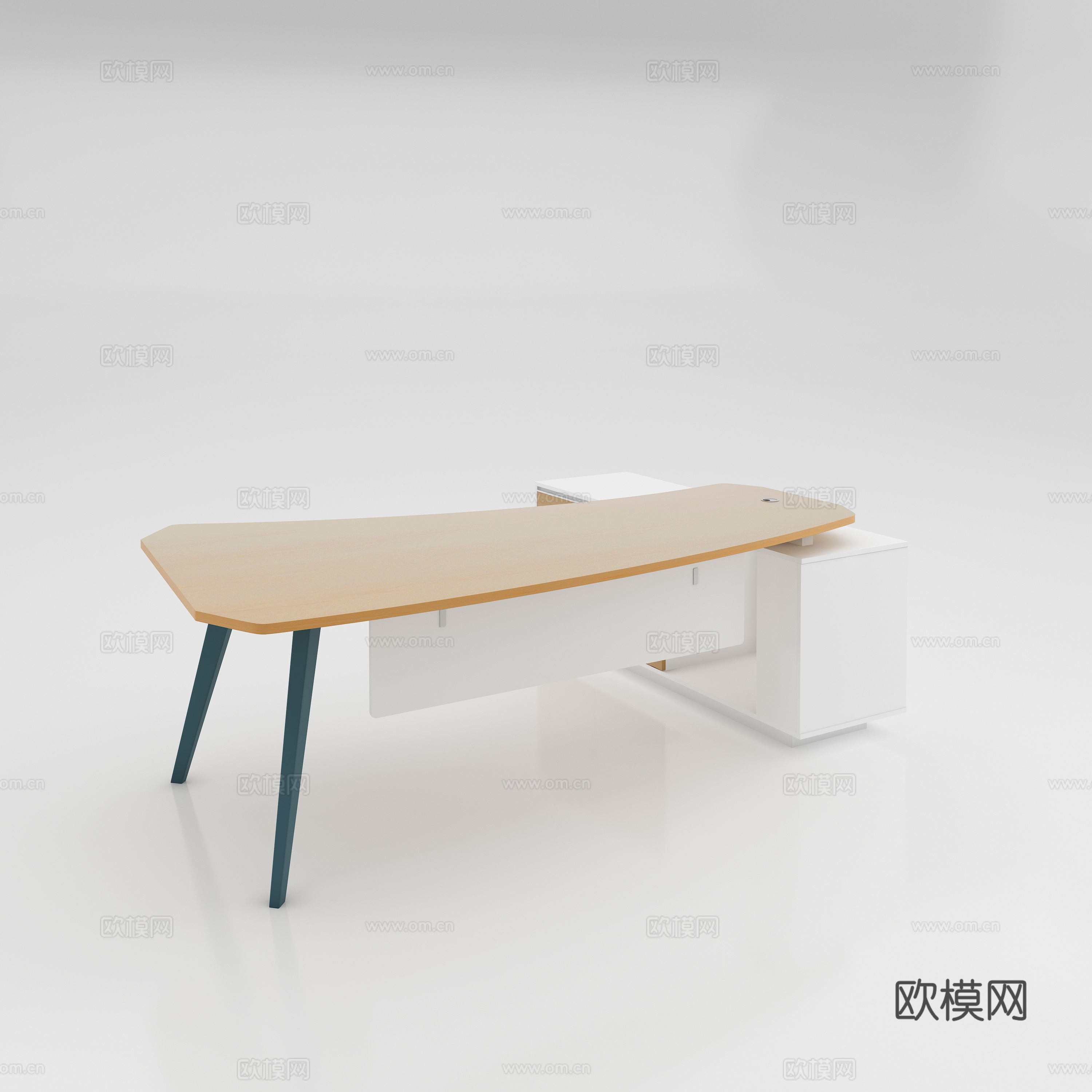 现代办公桌 主管桌 经理桌 浅色木纹老板桌白底图3d模型