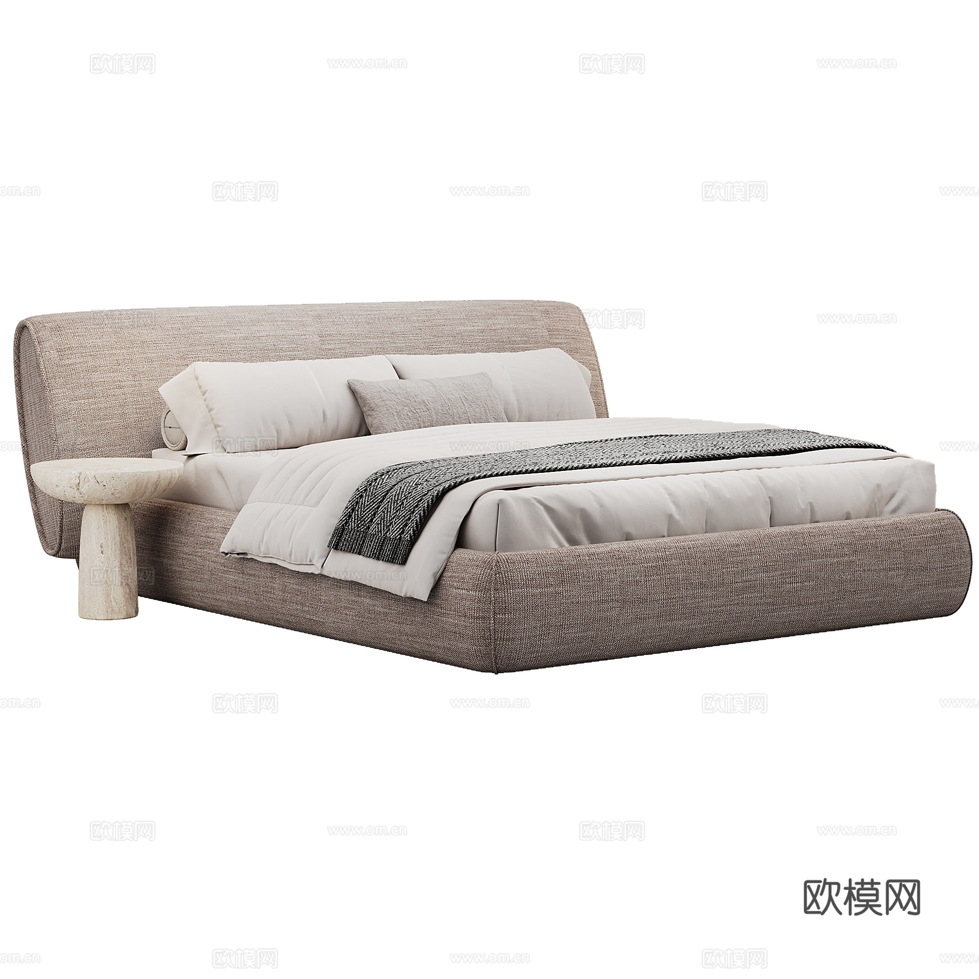 现代背景双人床 意式布艺软床双人床 极简轻奢双人床  真皮3d模型