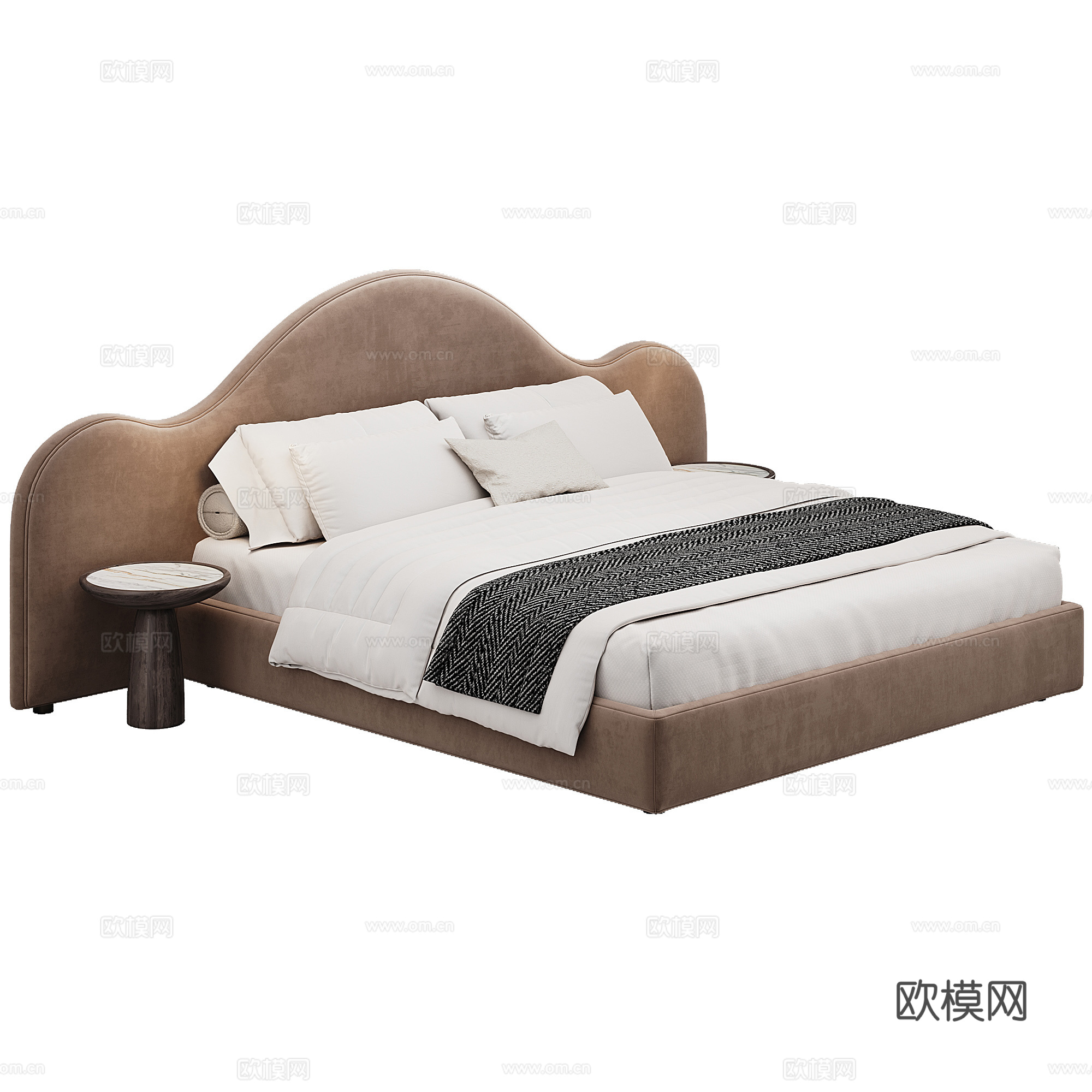 现代背景双人床 意式布艺软床双人床 极简轻奢双人床  真皮3d模型