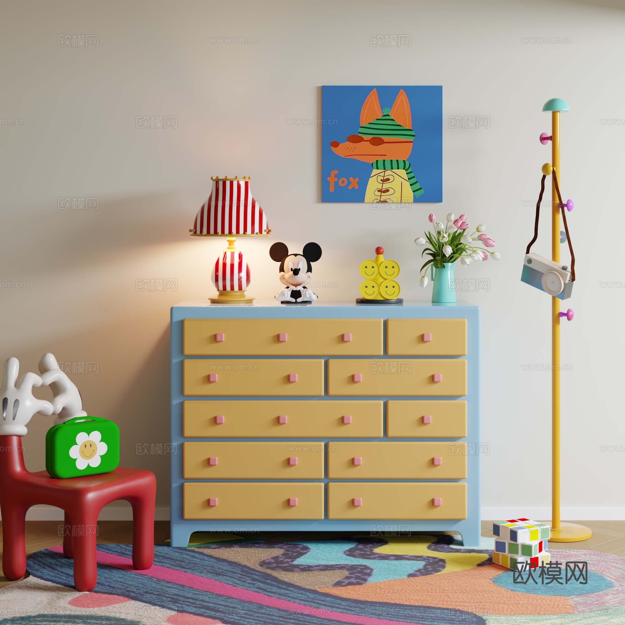 现代奶油边柜3d模型下载