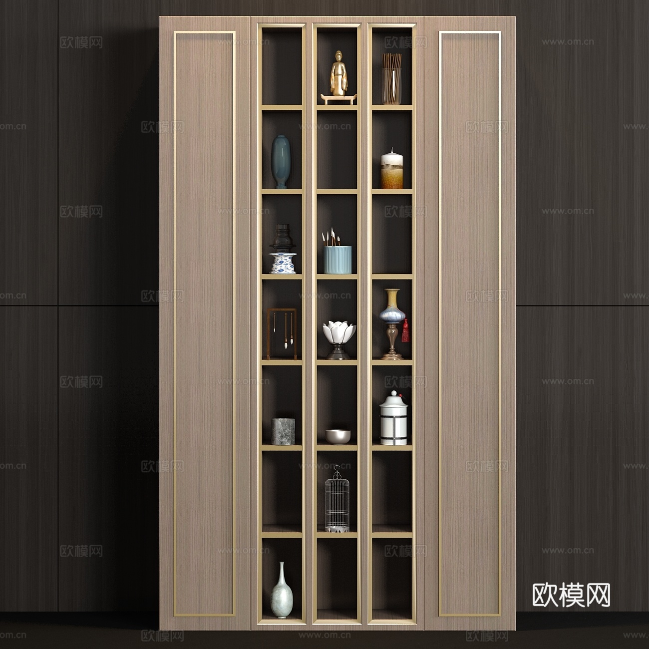 新中式实木装饰柜饰品组合3d模型