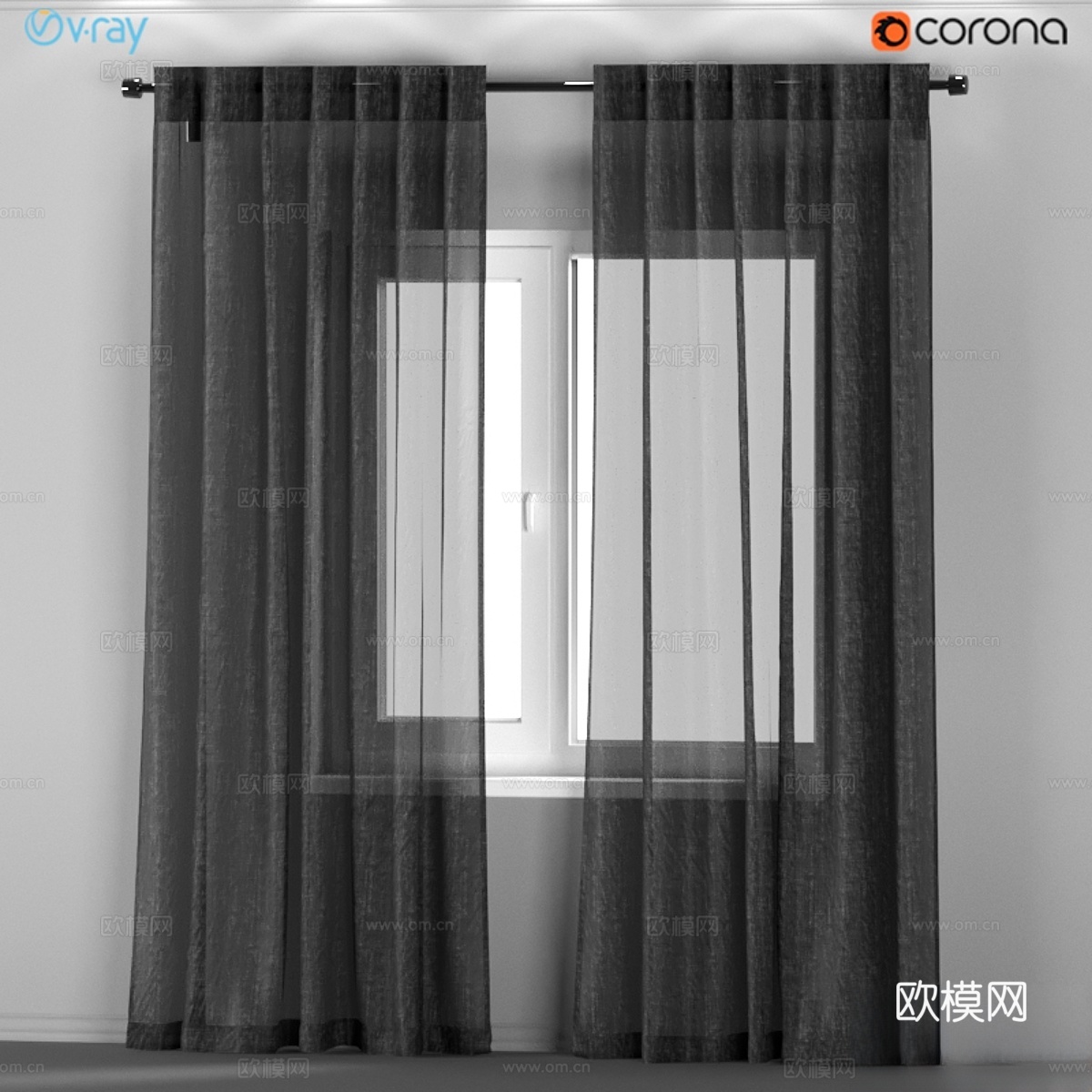宜家 AINA - 深灰色透明窗帘3d模型