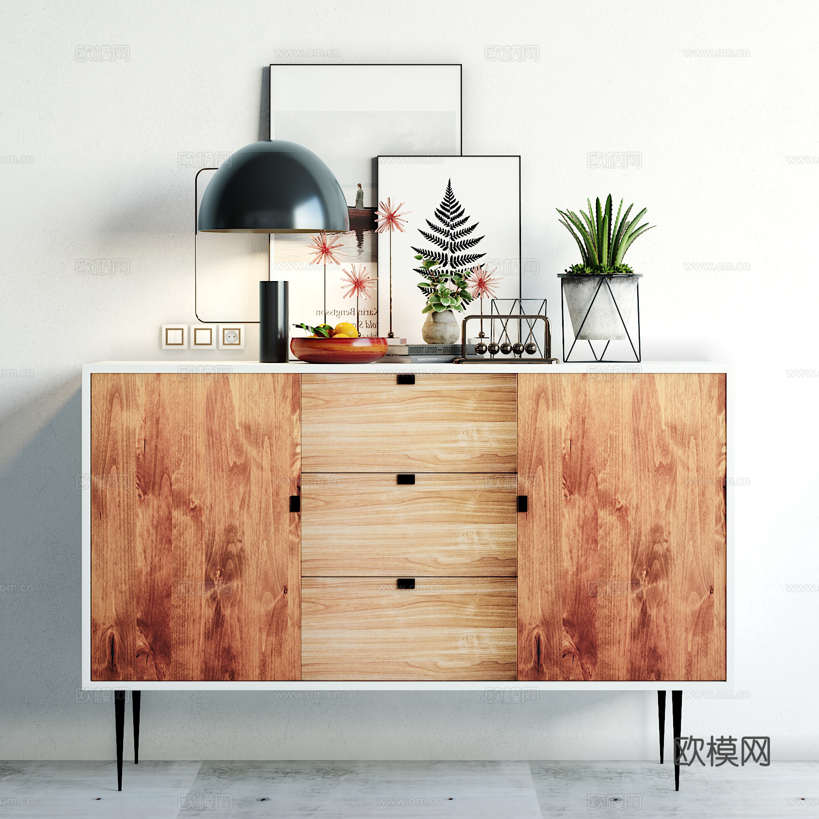 北欧装饰柜 摆件组合3d模型