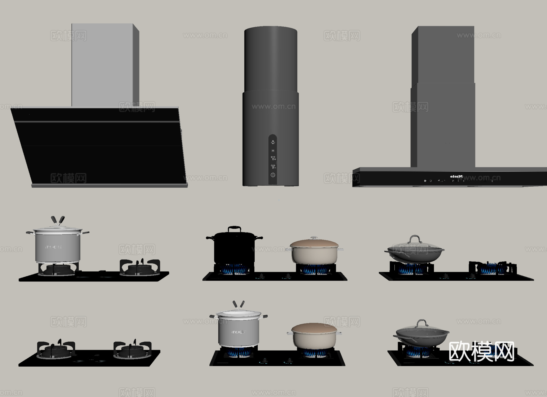 现代油烟机 侧吸烟机 灶具 炉具su模型