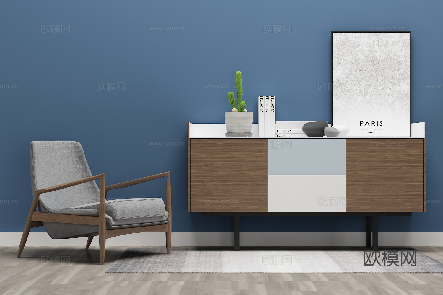 现代边柜 装饰柜 椅子 摆件 装饰画3d模型下载（渲染图2）