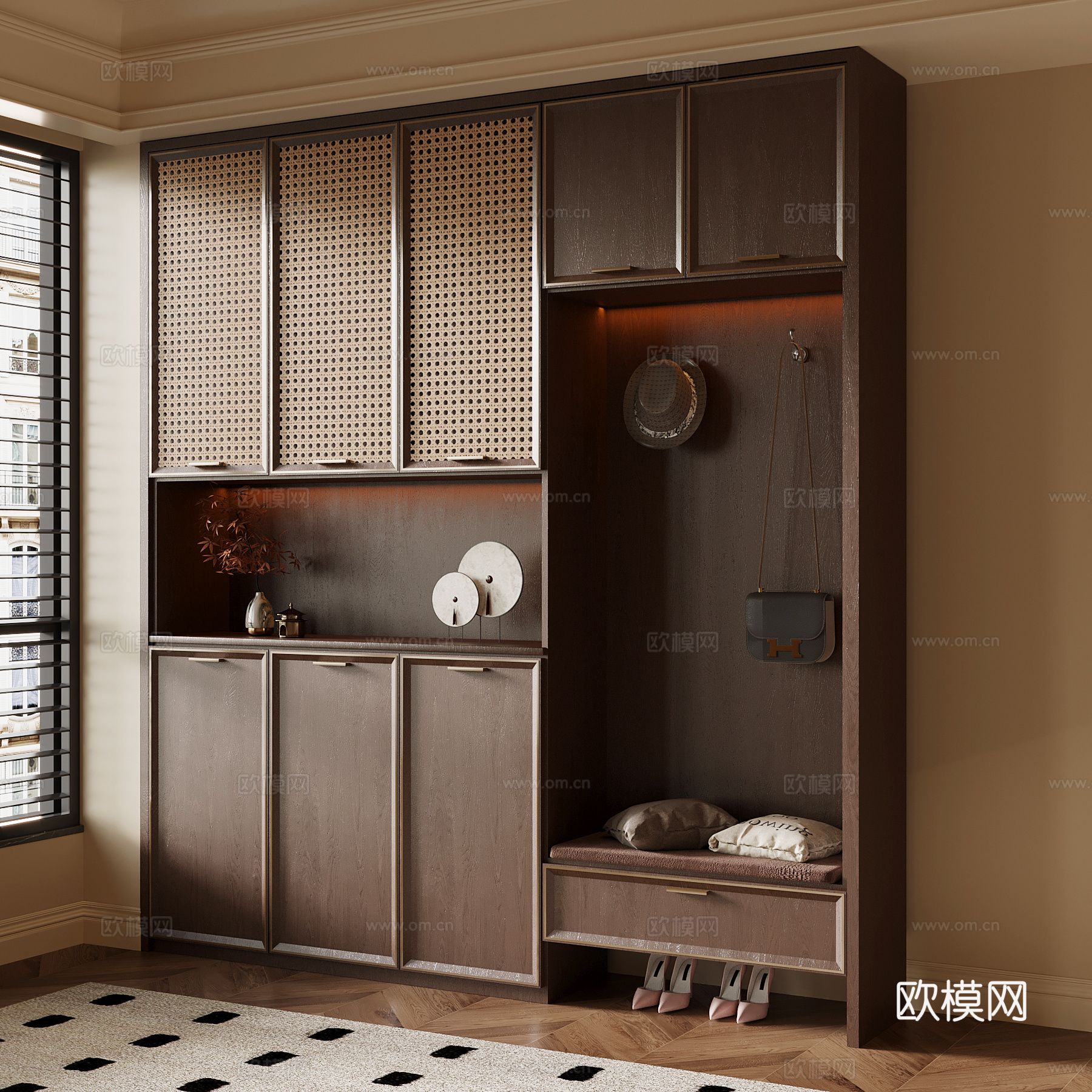 新中式鞋柜 中古风鞋柜su模型