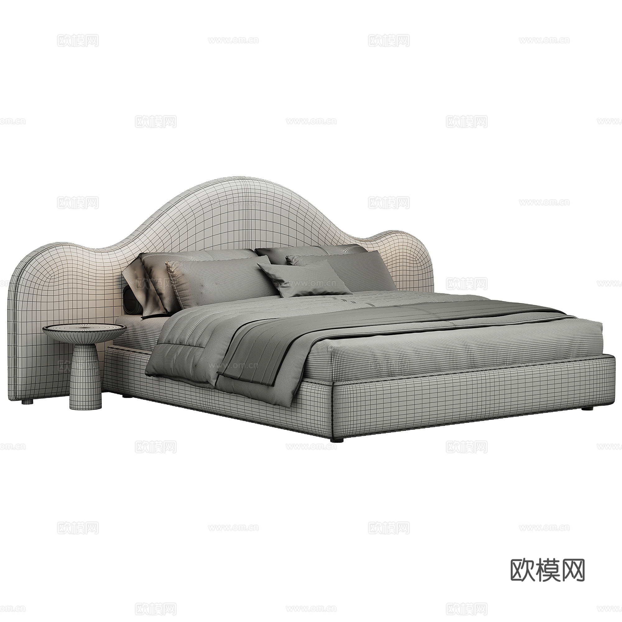 现代背景双人床 意式布艺软床双人床 极简轻奢双人床  真皮3d模型