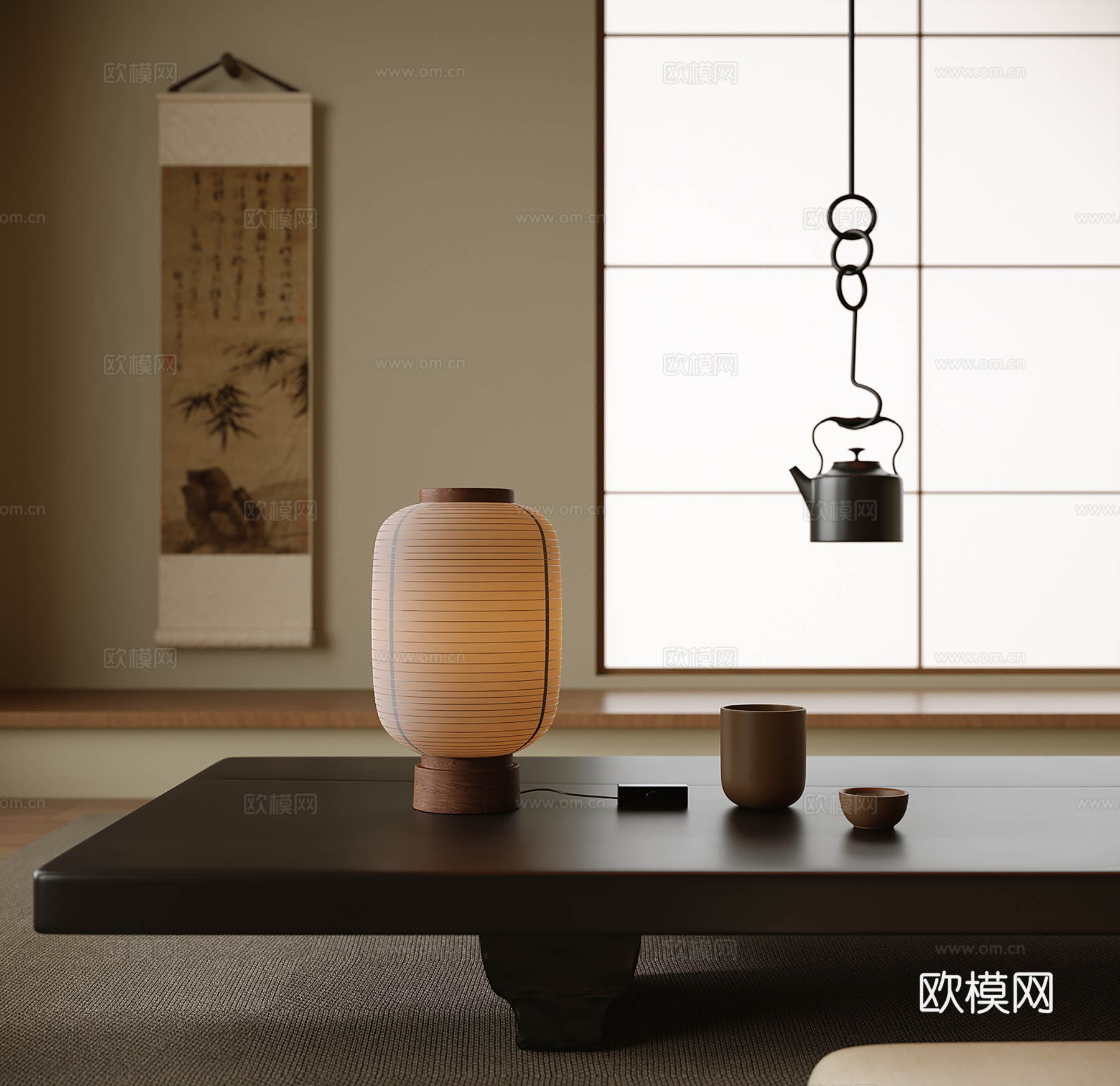新中式台灯 复古台灯 挂画 茶具3d模型