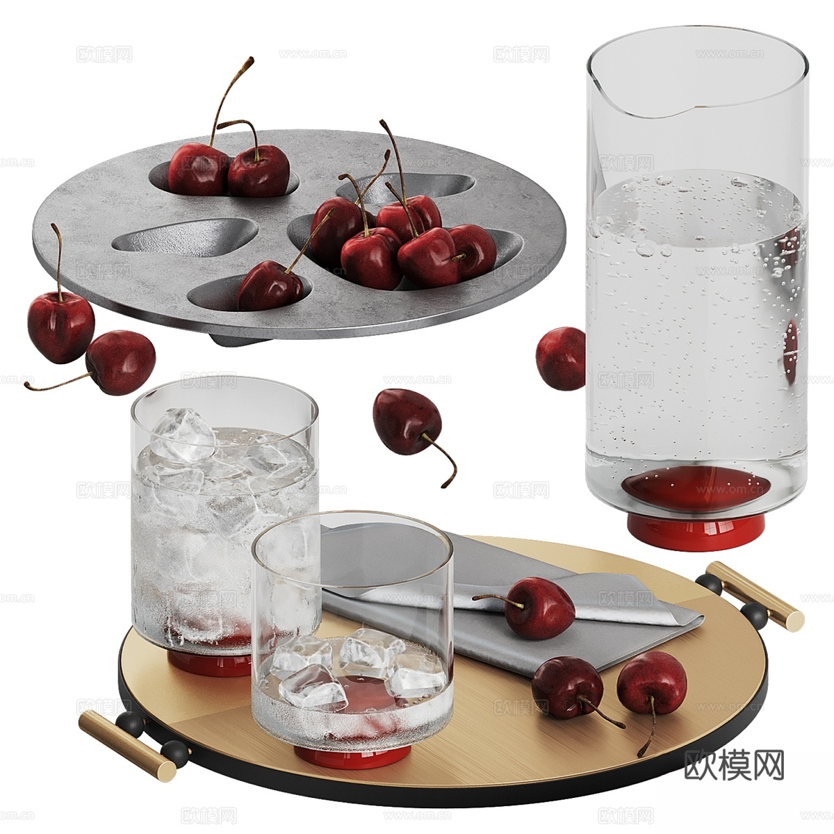Nason Moretti樱桃装饰玻璃杯套装3d模型