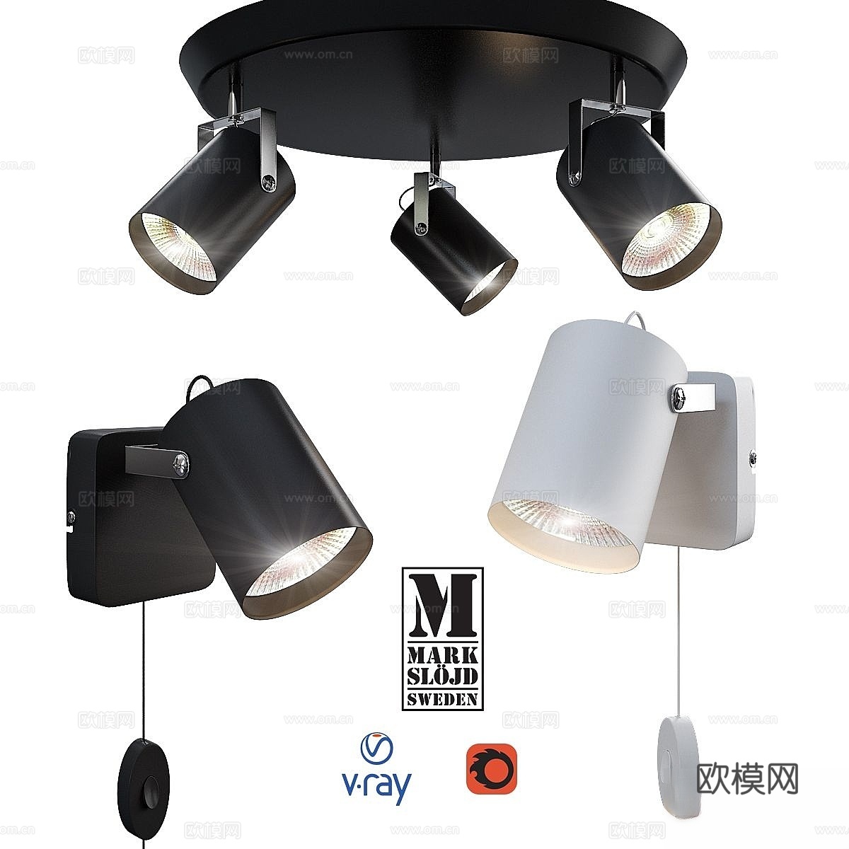 MARKSLÖJD 瑞典墙面与天花板灯，现代款3d模型