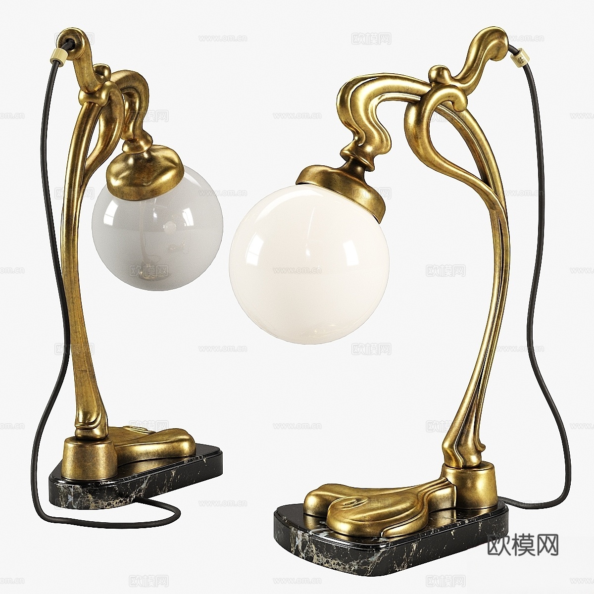 复古镀金青铜新艺术风格台灯3d模型