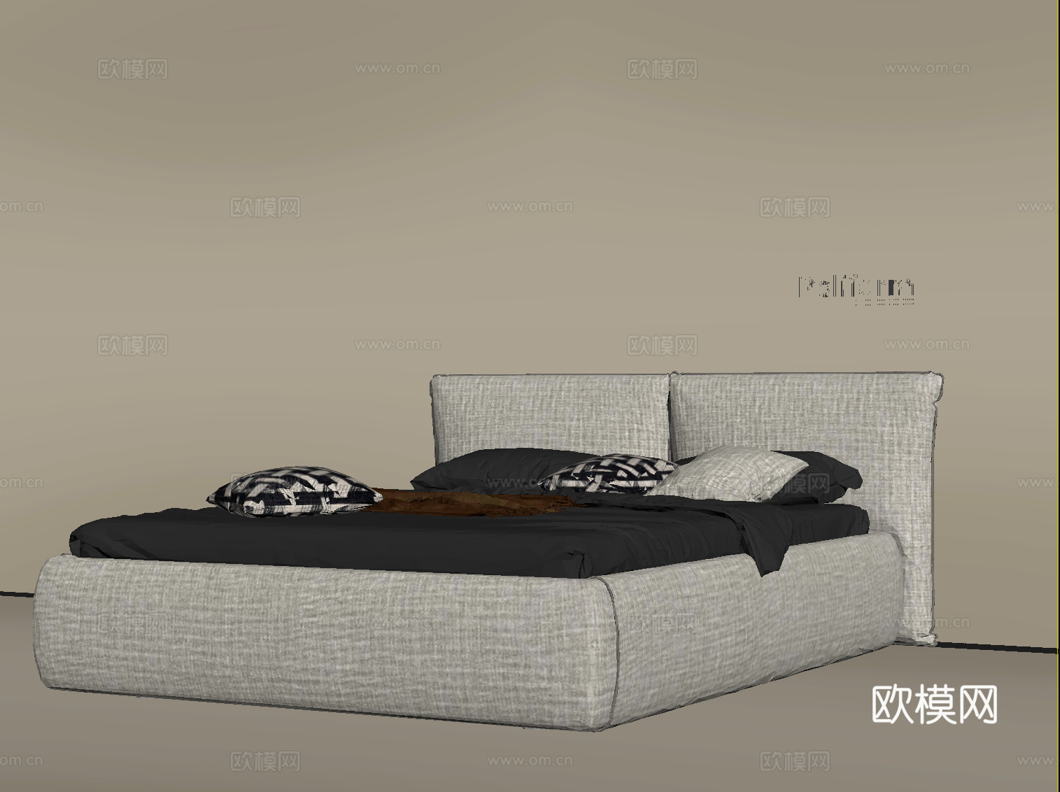 中古风双人床su模型