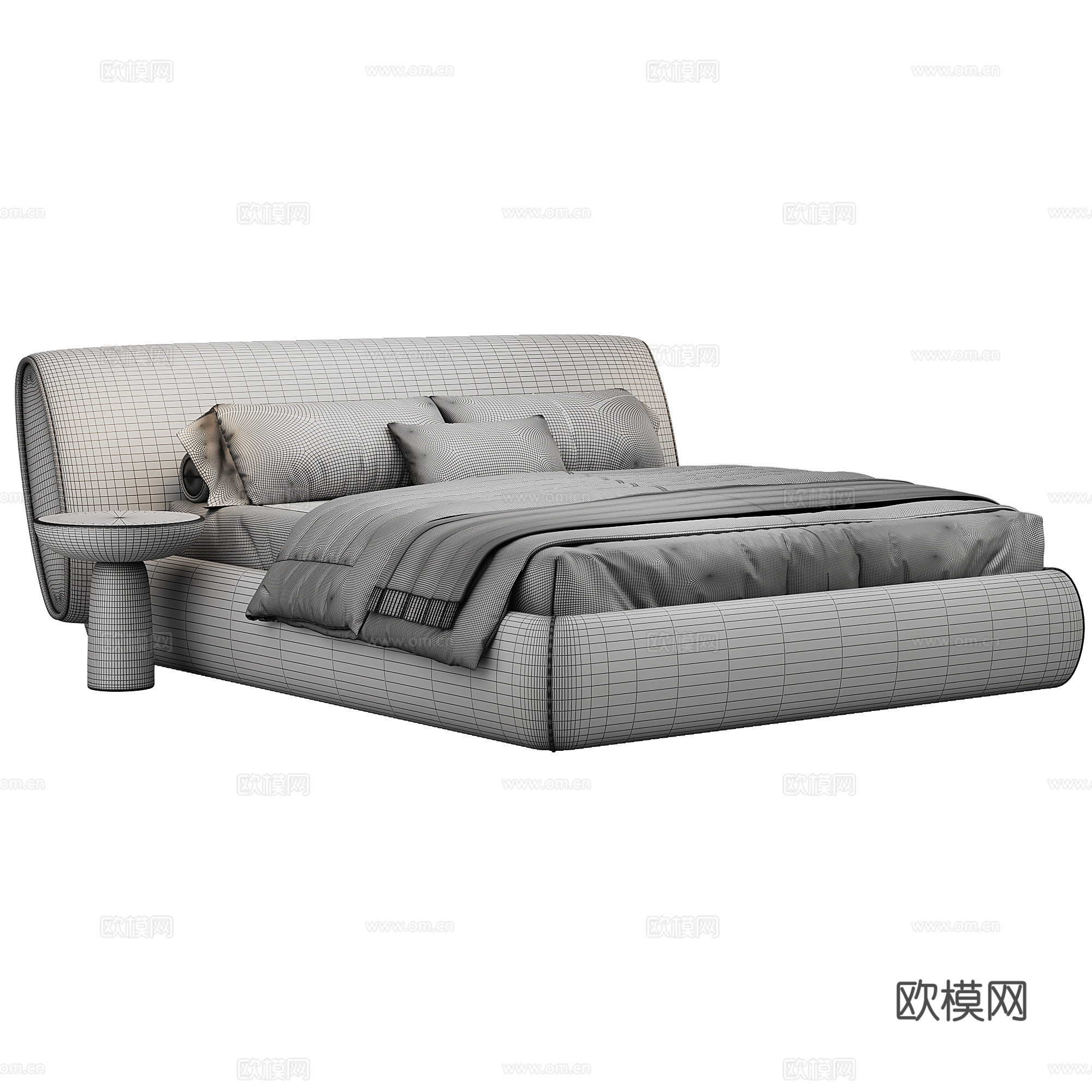 现代背景双人床 意式布艺软床双人床 极简轻奢双人床  真皮3d模型