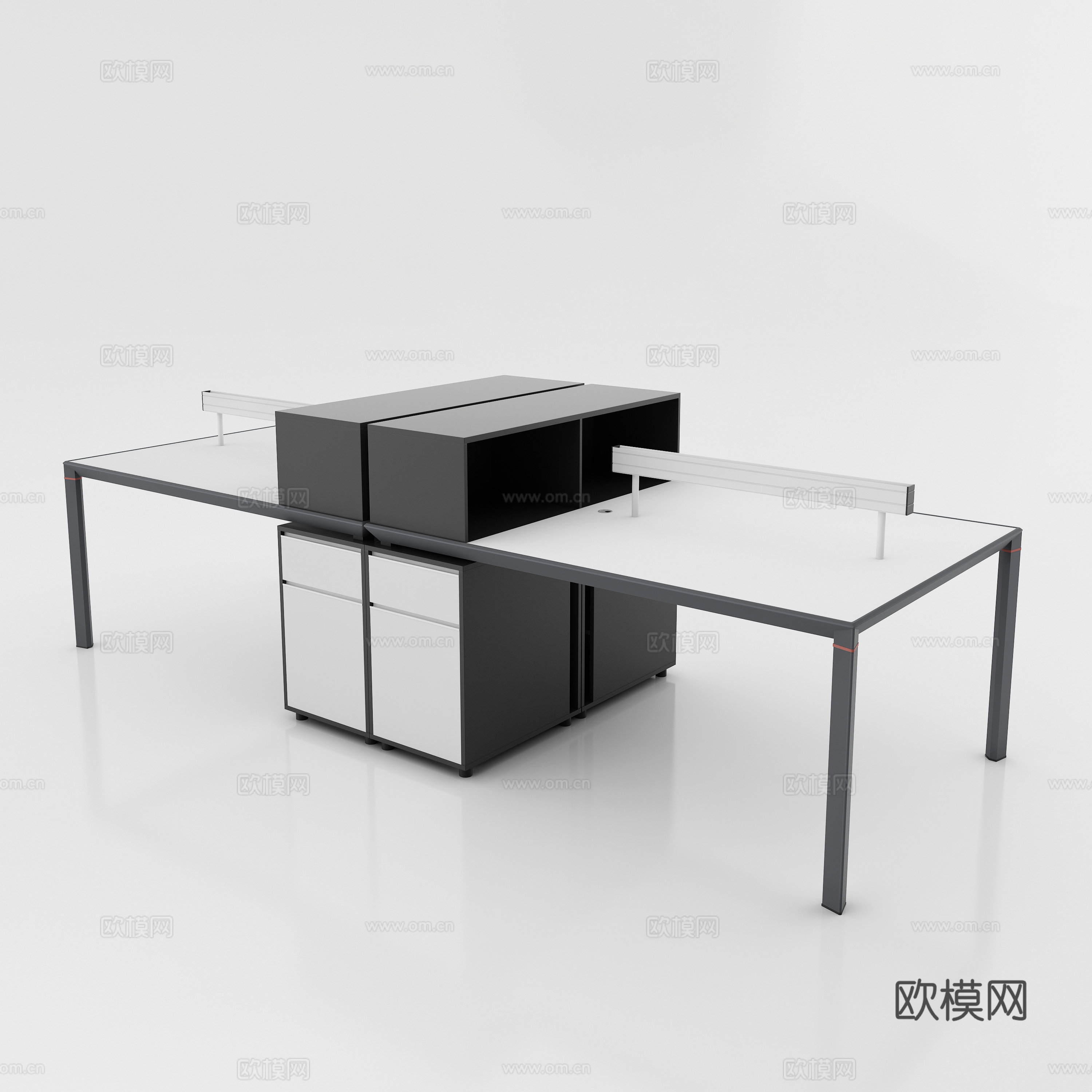 现代办公空间 员工桌 职员桌白底图3d模型
