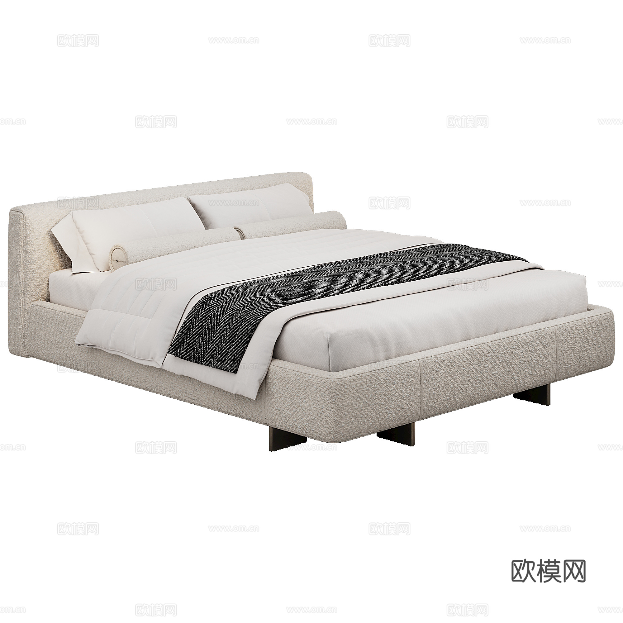 现代背景双人床 意式布艺软床双人床 极简轻奢双人床  真皮3d模型