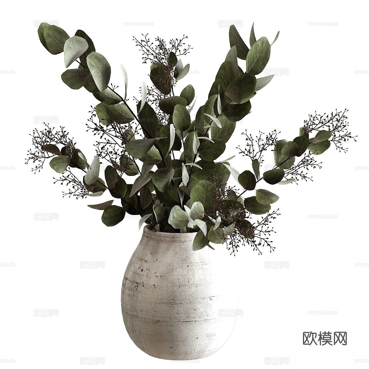 桉树花束陶瓷花瓶3d模型