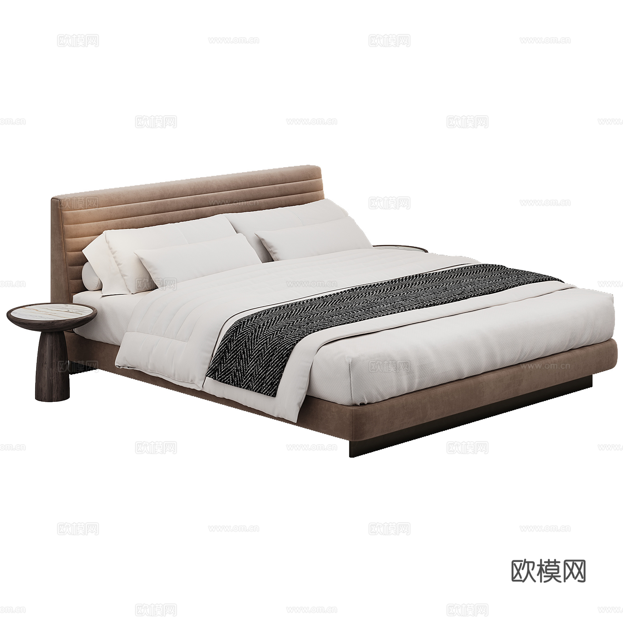 现代背景双人床 意式布艺软床双人床 极简轻奢双人床  真皮3d模型