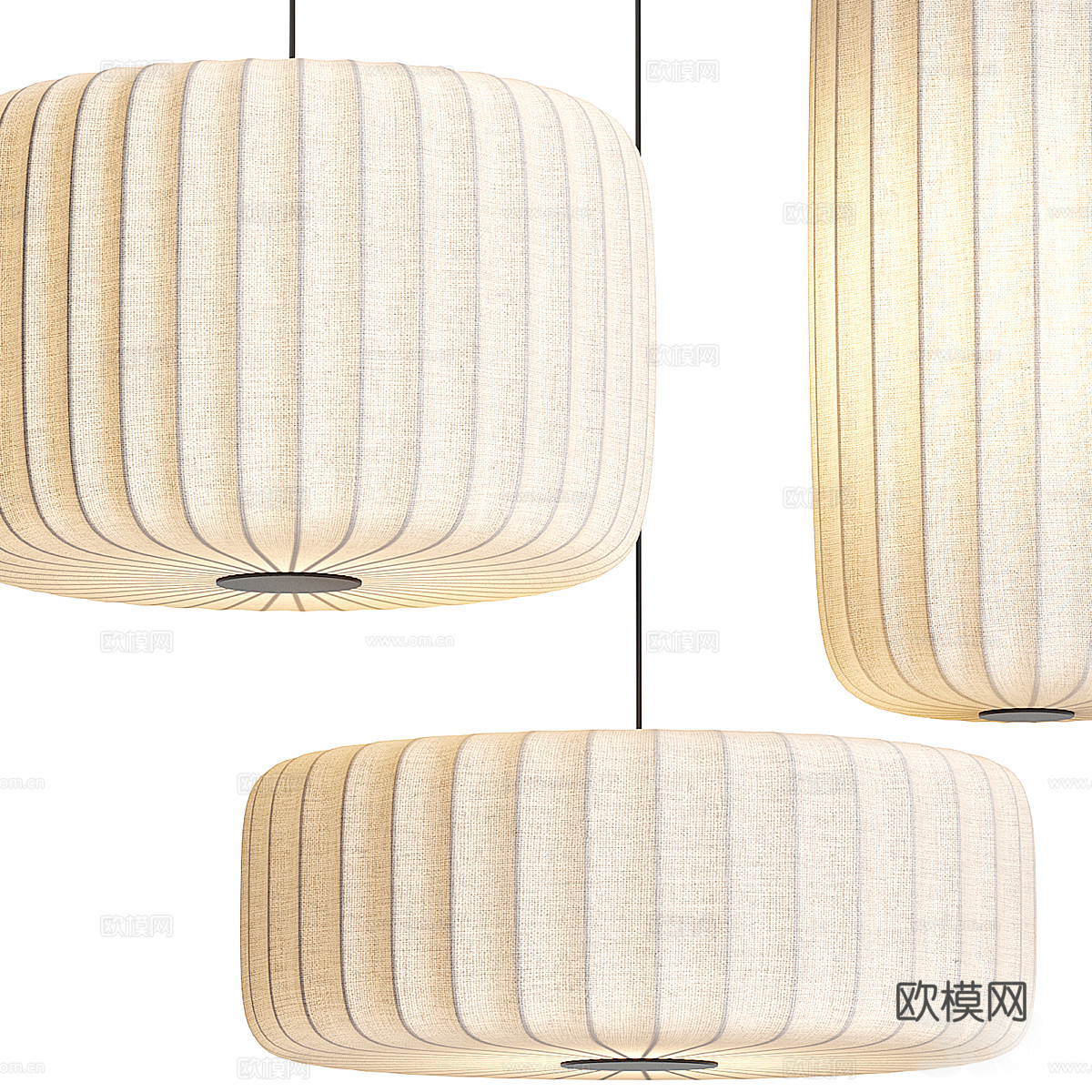 新中式藤编布艺灯笼装饰吊灯3d模型