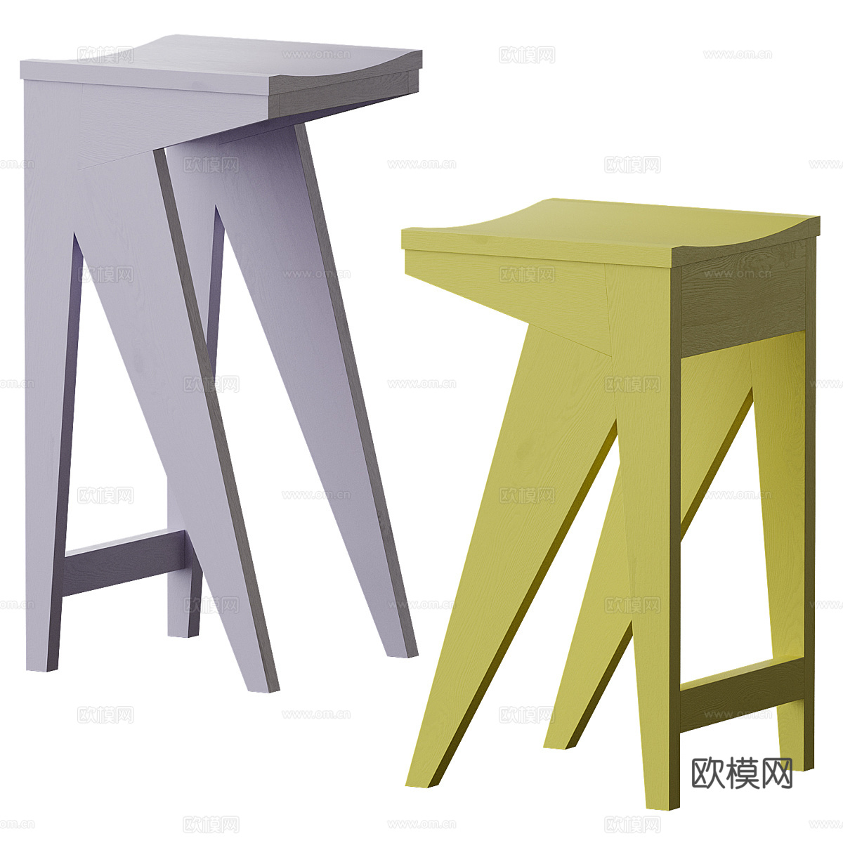 现代奶油风木质吧台凳3d模型