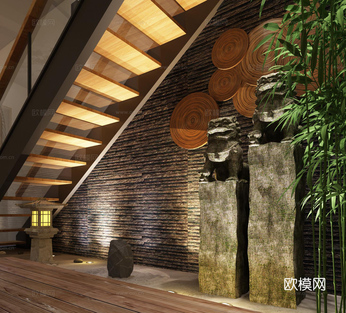 民宿夜景模型3d模型下载（渲染图1）