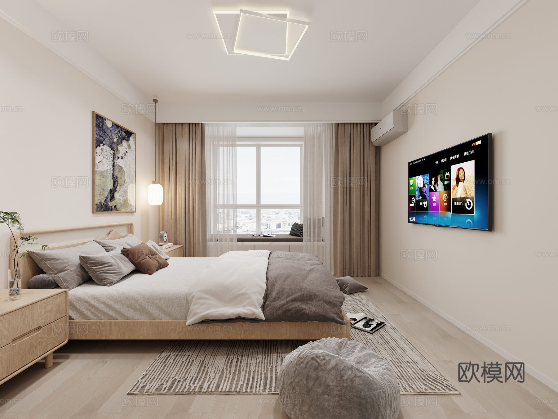 原木风卧室3d模型