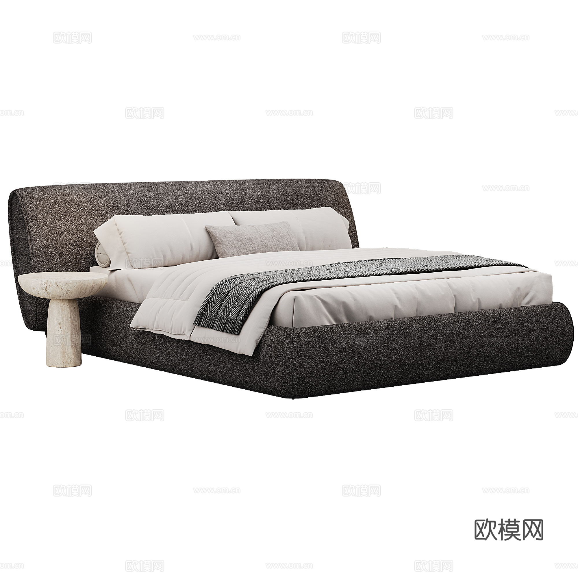 现代背景双人床 意式布艺软床双人床 极简轻奢双人床  真皮3d模型