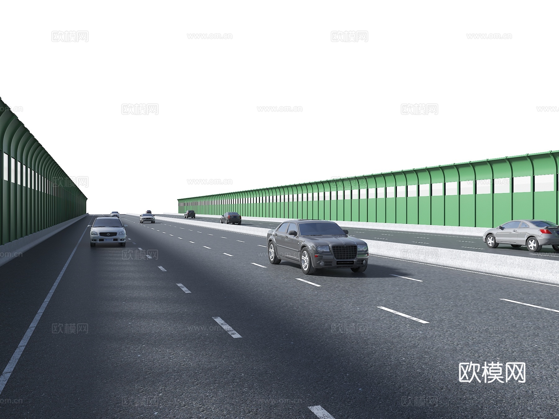 高速隔音板 声屏障 隔音屏 现代高架桥 现代道路 高度公路su模型