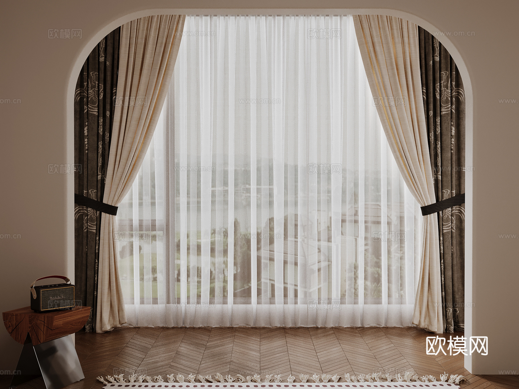中古风窗帘3d模型下载