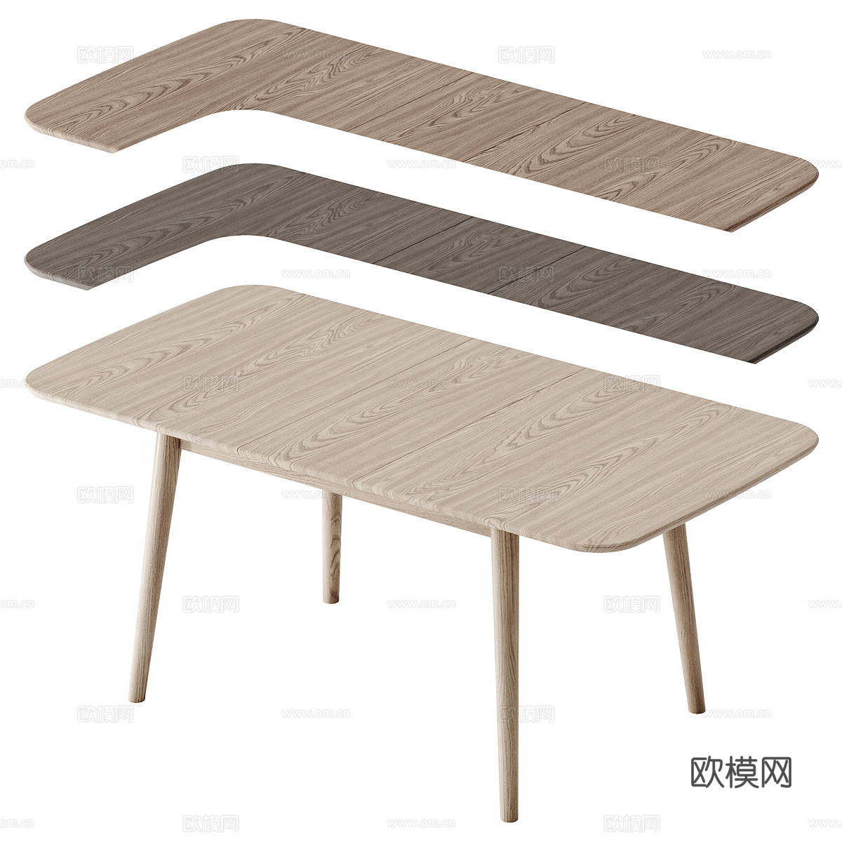 现代北欧实木长餐桌3d模型