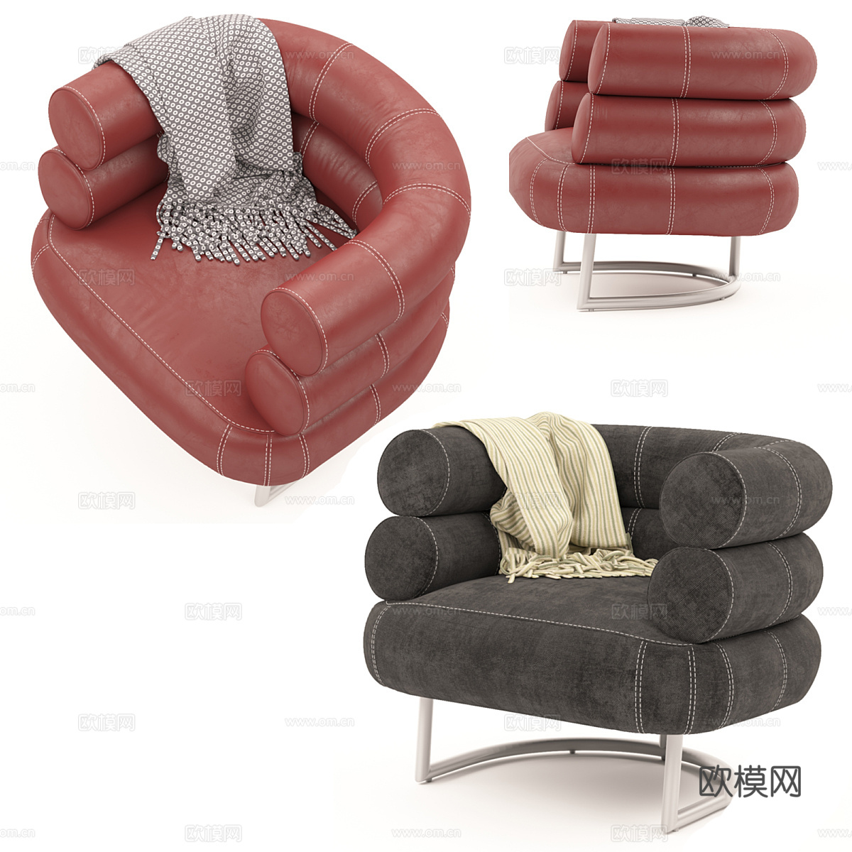 现代意式皮革休闲椅3d模型