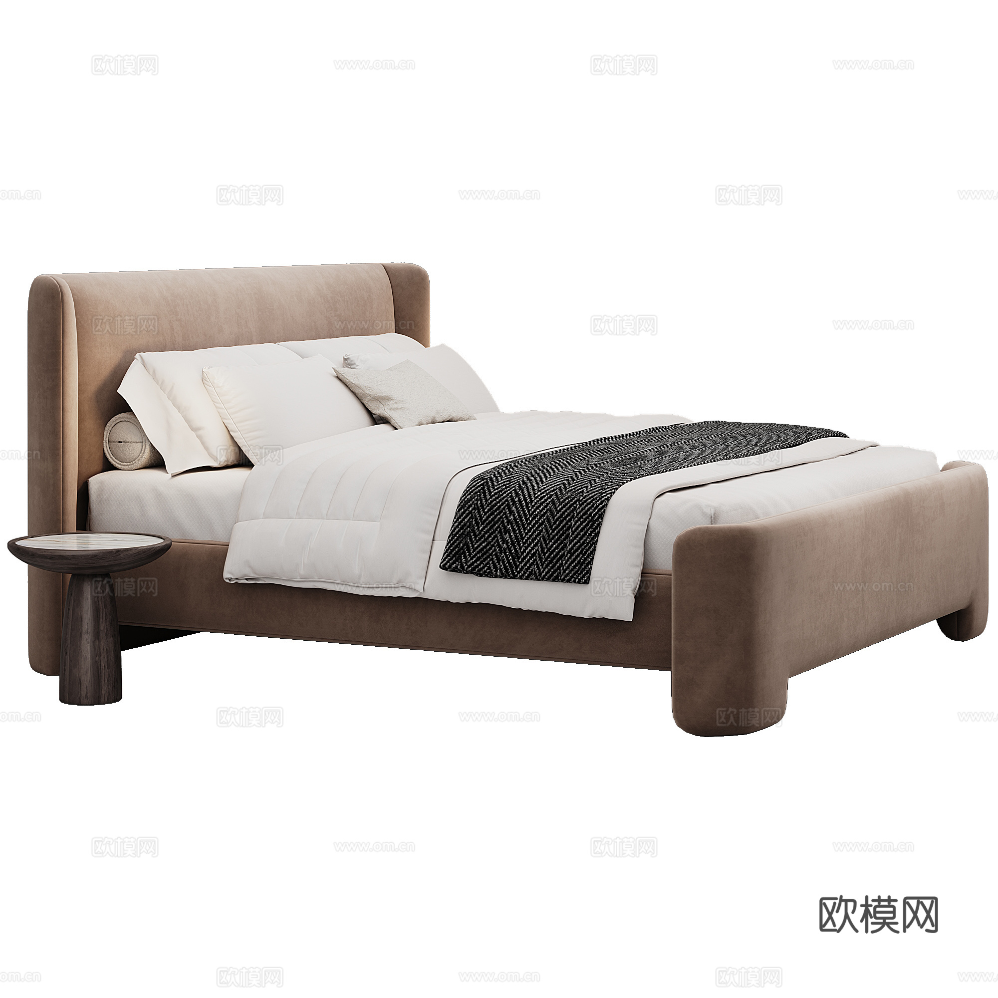 现代背景双人床 意式布艺软床双人床 极简轻奢双人床  真皮3d模型