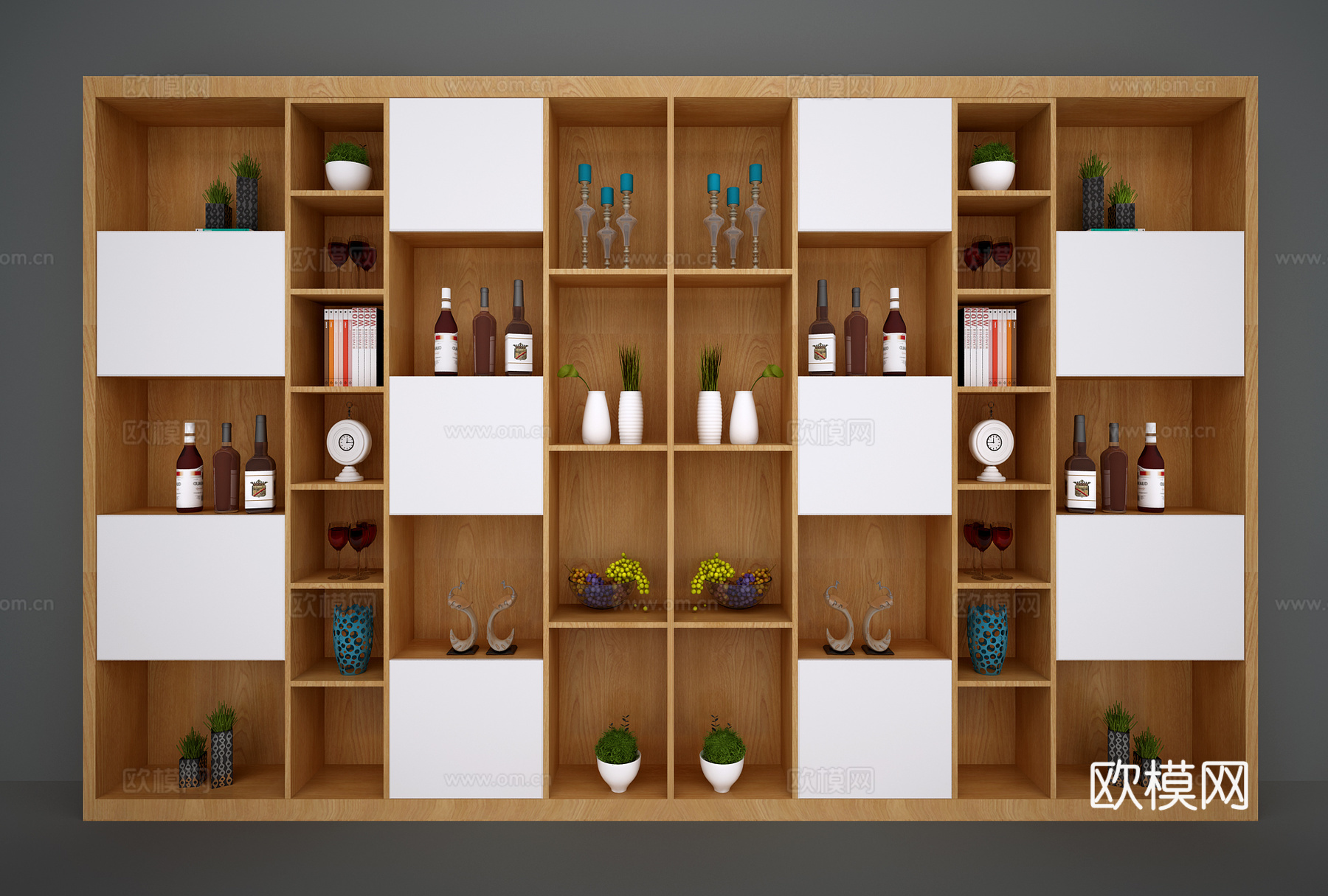 中式酒柜书柜装饰柜3d模型