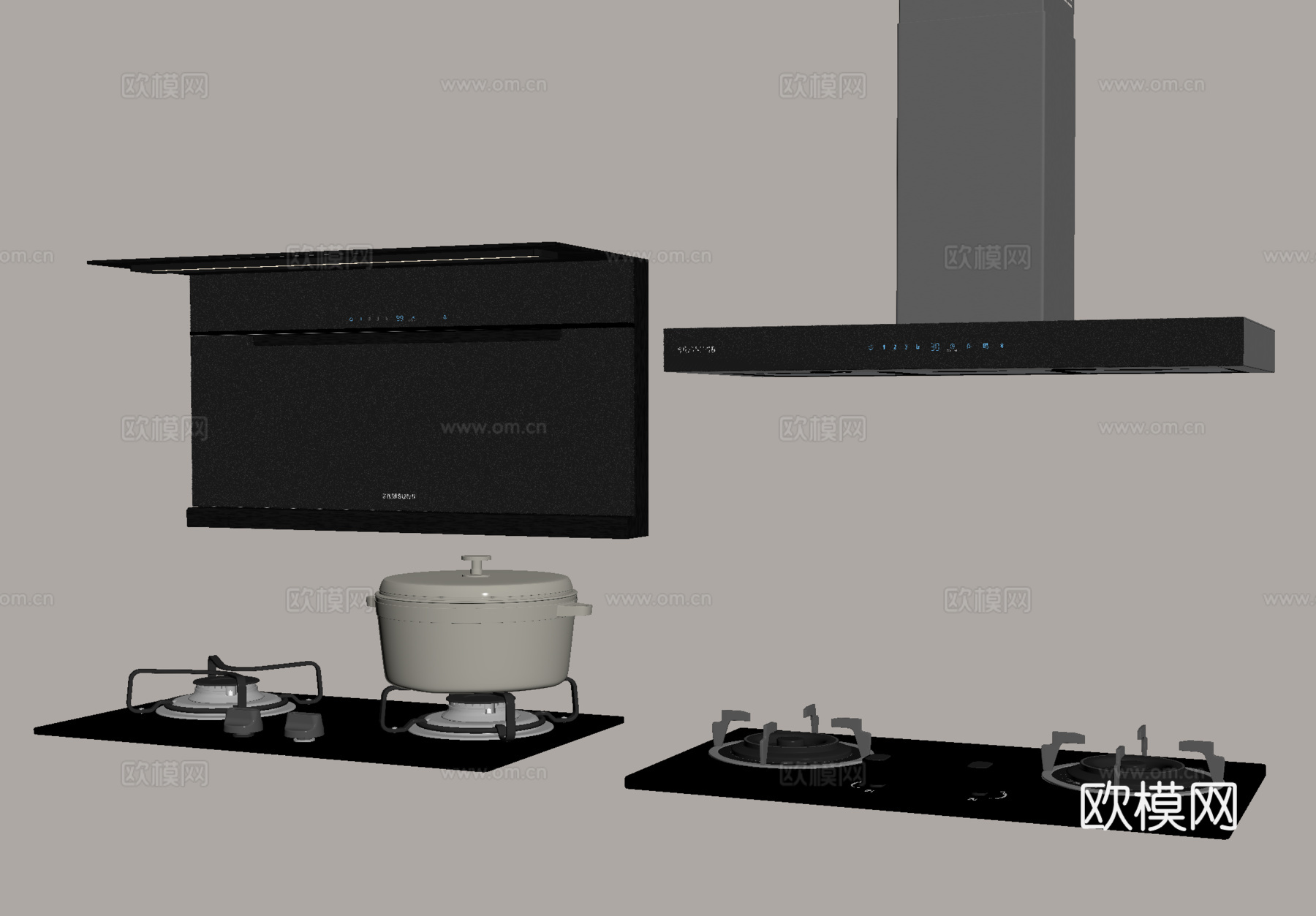 现代油烟机 灶具 炉具su模型
