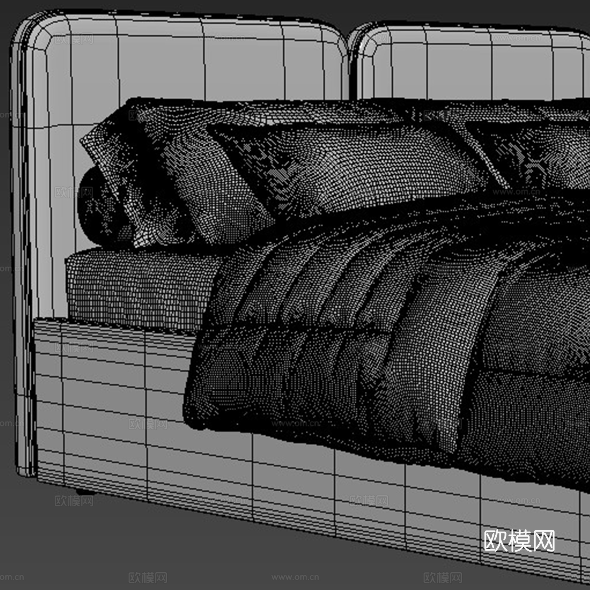 现代背景双人床 意式布艺软床双人床 极简轻奢双人床  真皮3d模型