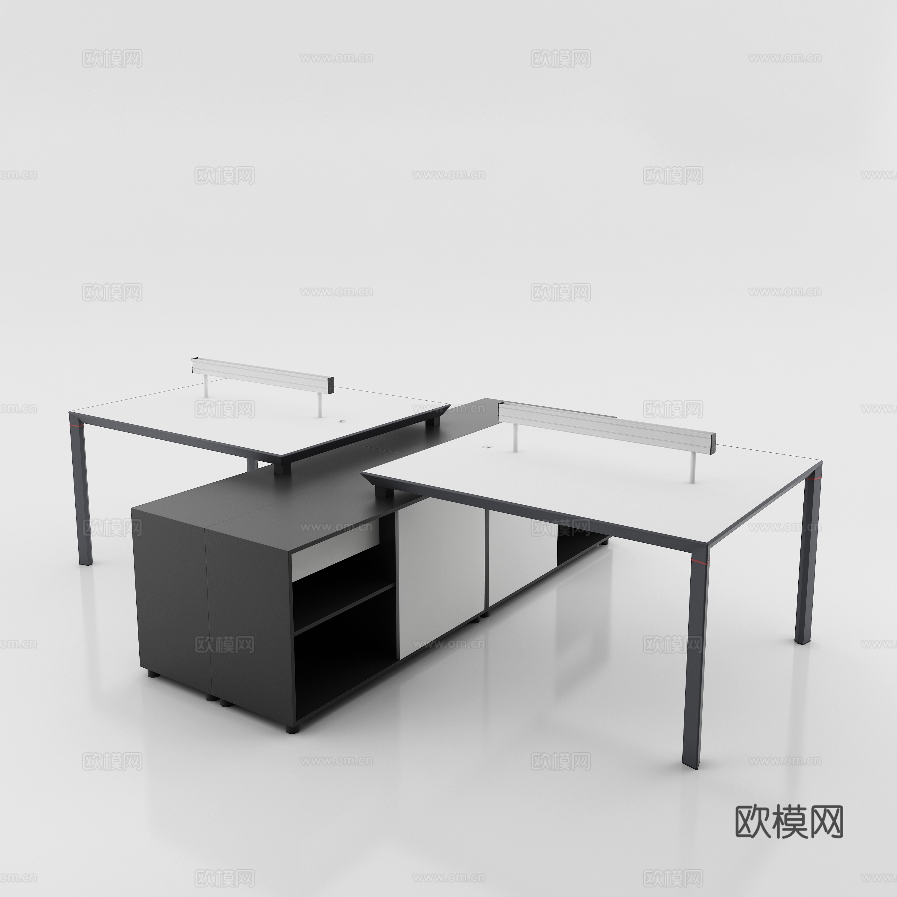 现代办公空间 员工桌 职员桌白底图3d模型