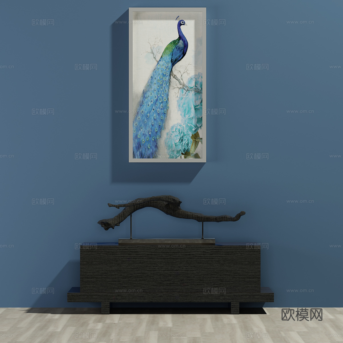 新中式装饰柜 边柜 装饰品 玄关 装饰画3d模型