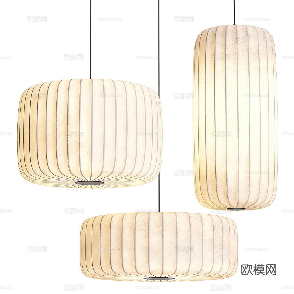 新中式藤编布艺灯笼装饰吊灯3d模型