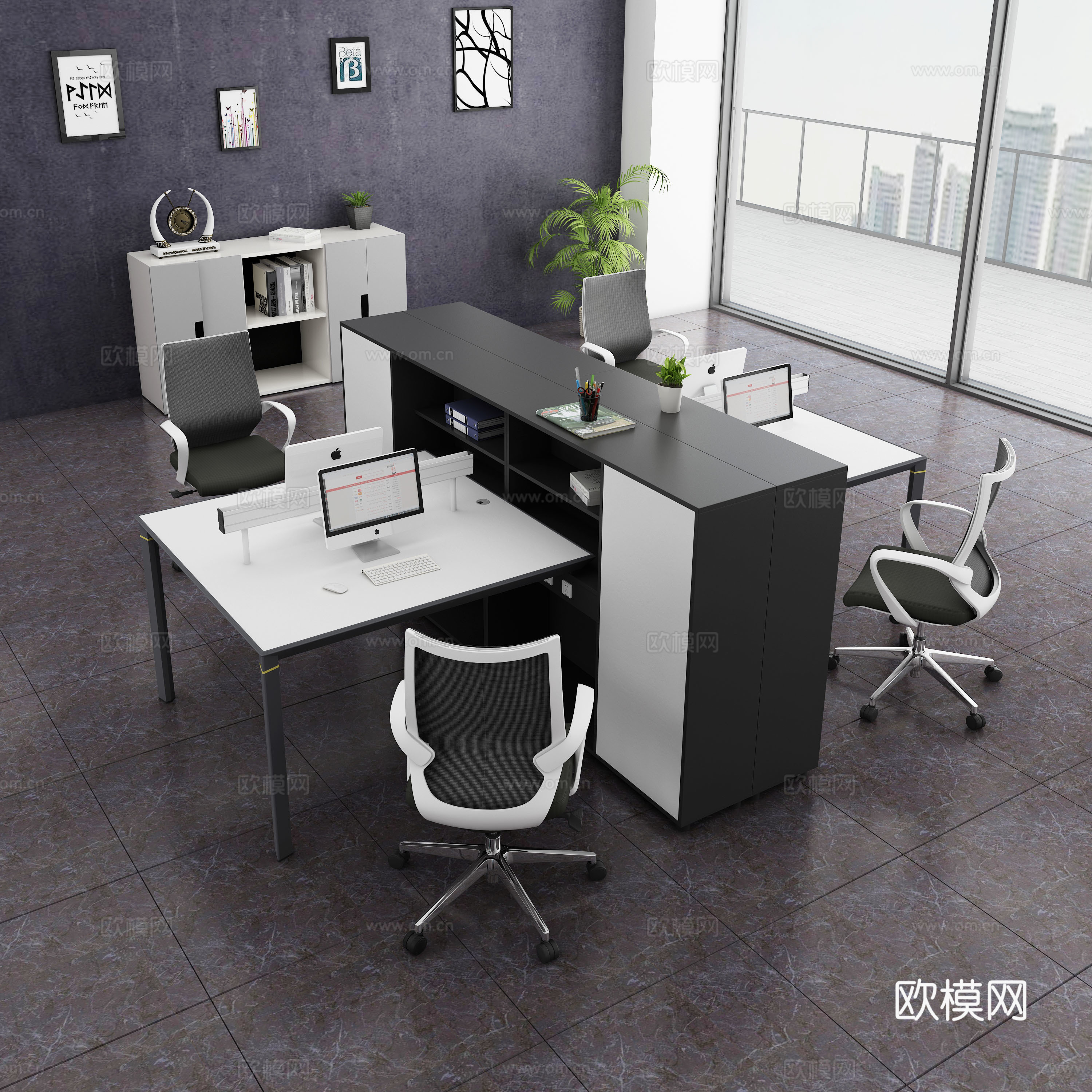 现代办公空间 办公室 职员室 员工桌 职员桌 职员椅子3d模型