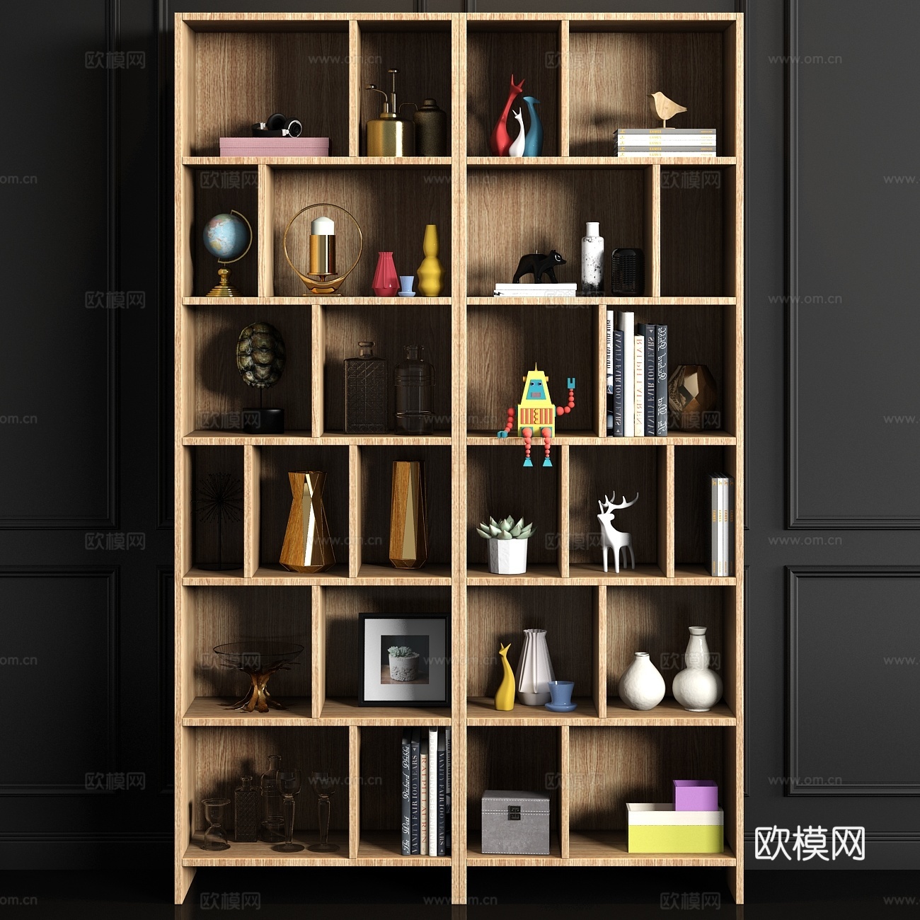 现代实木装饰柜装饰品摆设组合3d模型